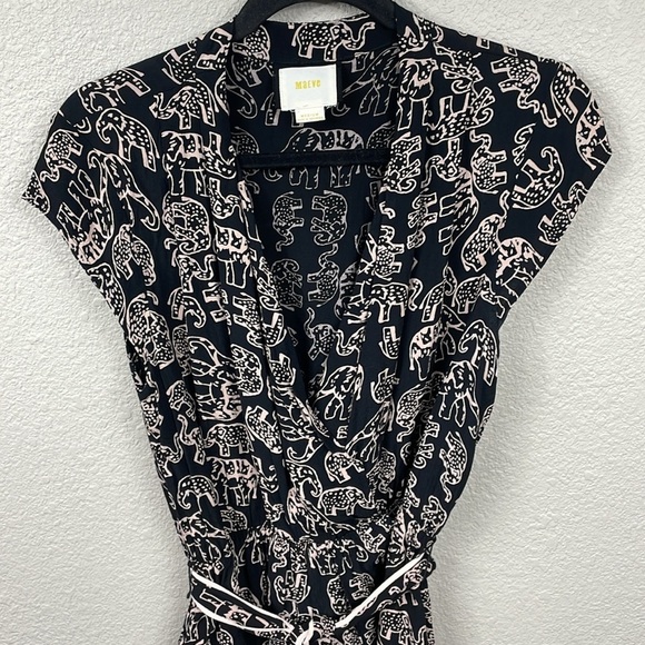 Anthropologie Maeve Noronha Wrap Dress Elephant Safari Novelty Print Black Sz M - Picture 4 of 15